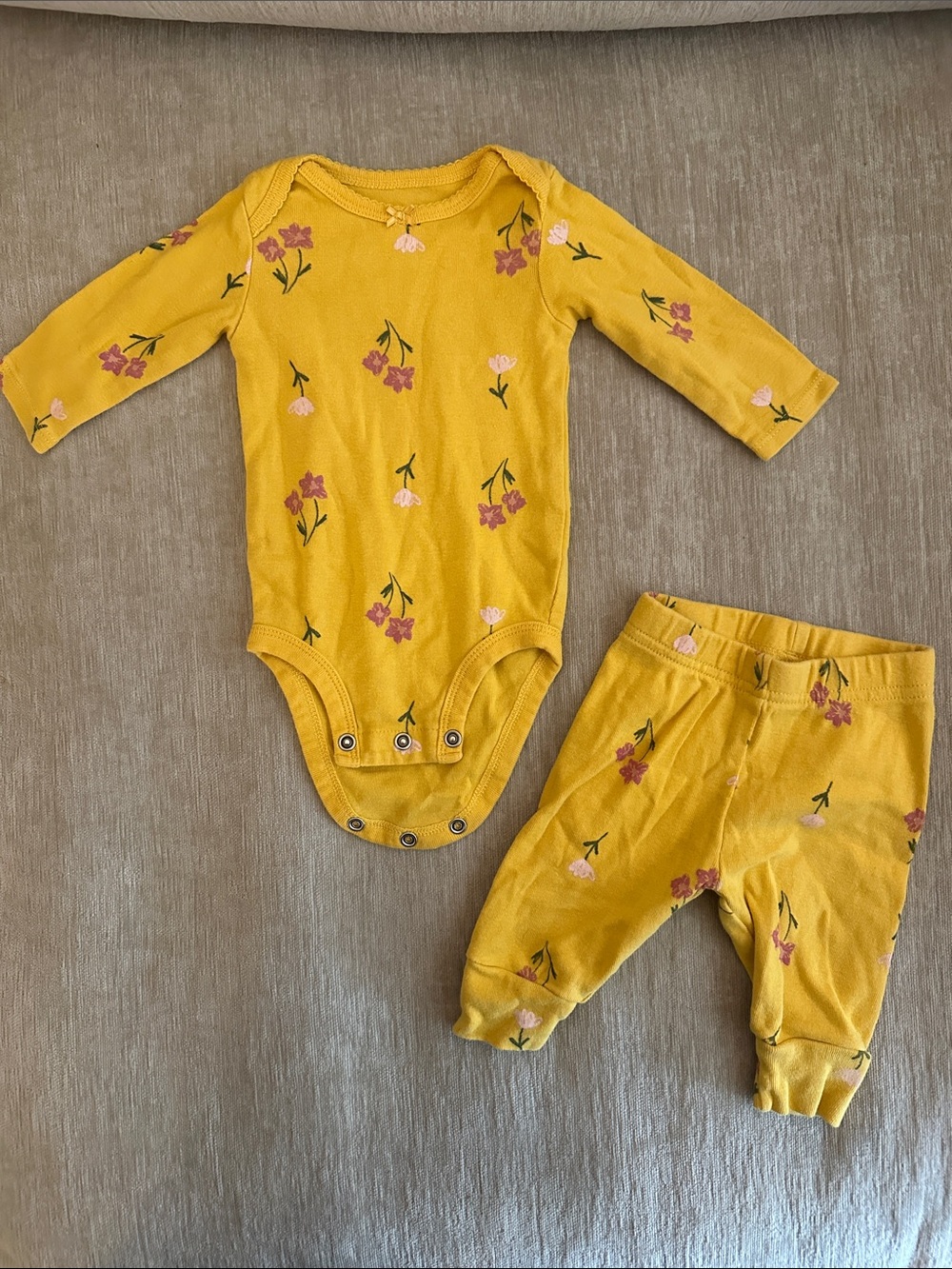 Carter's Yellow Baby Bodysuit with Small Pink Bow